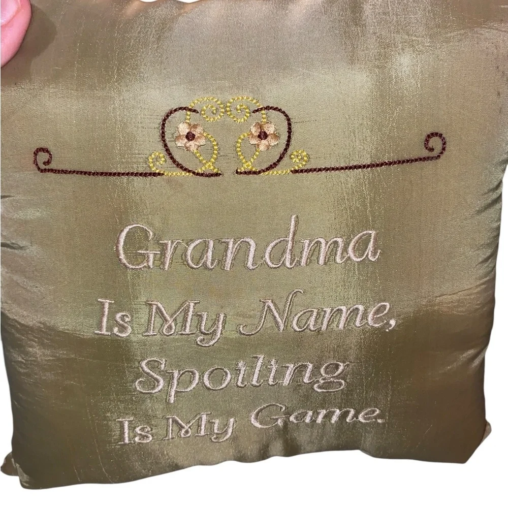 vintage Embroidered Gold Throw Pillow - Grandmas my name Spoiling’s my done